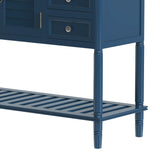 Benzara Console Table with 6 Drawers and 2 Shutter Doors, Navy Blue BM261379 Blue Solid Wood BM261379