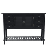 Benzara Console Table with 6 Drawers and 2 Shutter Doors, Black BM261380 Black Solid Wood BM261380