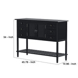 Benzara Console Table with 6 Drawers and 2 Shutter Doors, Black BM261380 Black Solid Wood BM261380