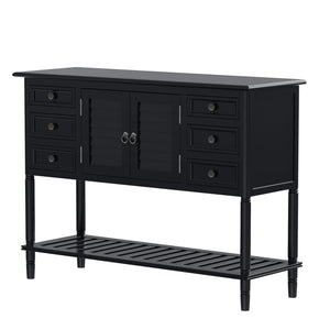 Benzara Console Table with 6 Drawers and 2 Shutter Doors, Black BM261380 Black Solid Wood BM261380