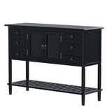 Benzara Console Table with 6 Drawers and 2 Shutter Doors, Black BM261380 Black Solid Wood BM261380