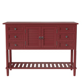 Benzara Console Table with 6 Drawers and 2 Shutter Doors, Red BM261383 Red Solid Wood BM261383