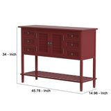 Benzara Console Table with 6 Drawers and 2 Shutter Doors, Red BM261383 Red Solid Wood BM261383