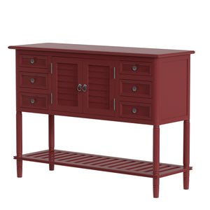 Benzara Console Table with 6 Drawers and 2 Shutter Doors, Red BM261383 Red Solid Wood BM261383