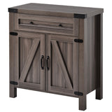 Console Table with Double Door Cabinet and Barnyard Design, Gray
