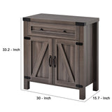 Benzara Console Table with Double Door Cabinet and Barnyard Design, Gray BM261387 Gray MDF and Metal BM261387