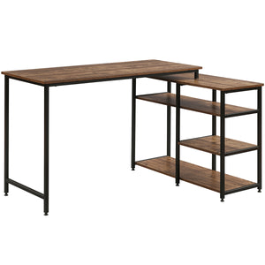 Benzara Computer Desk with 4 Tier Side Shelves and Open Frame, Brown and Black BM261394 Brown and Black MDF and Metal BM261394