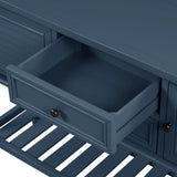 Benzara Console Table with 2 Drawers and 2 Shutter Doors, Navy Blue BM261399 Blue Solid Wood BM261399