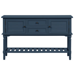 Benzara Console Table with 2 Drawers and 2 Shutter Doors, Navy Blue BM261399 Blue Solid Wood BM261399