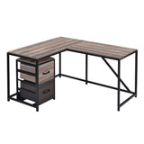 Benzara L Shaped Office Computer Desk with Metal Legs, Brown BM261401 Brown MDF, Metal BM261401