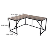 Benzara L Shaped Office Computer Desk with Metal Legs, Brown BM261401 Brown MDF, Metal BM261401