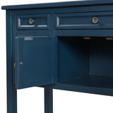 Benzara Console Table with 7 Drawers and 2 Doors, Navy Blue BM261402 Blue MDF BM261402