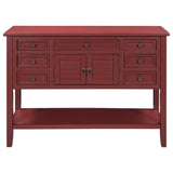 Benzara Console Table with 7 Drawers and 2 Doors, Red BM261403 Red MDF BM261403