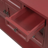 Benzara Console Table with 7 Drawers and 2 Doors, Red BM261403 Red MDF BM261403