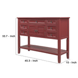 Benzara Console Table with 7 Drawers and 2 Doors, Red BM261403 Red MDF BM261403