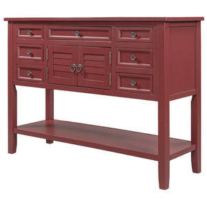 Benzara Console Table with 7 Drawers and 2 Doors, Red BM261403 Red MDF BM261403