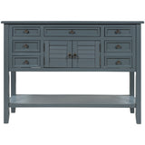 Benzara Console Table with 7 Drawers and 2 Doors, Blue BM261404 Blue MDF BM261404