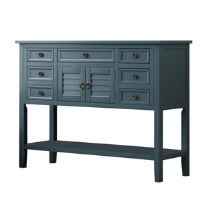 Benzara Console Table with 7 Drawers and 2 Doors, Blue BM261404 Blue MDF BM261404