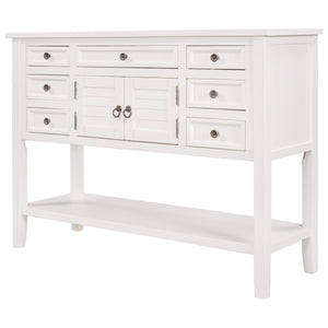 Benzara Console Table with 7 Drawers and 2 Doors, White BM261405 White MDF BM261405