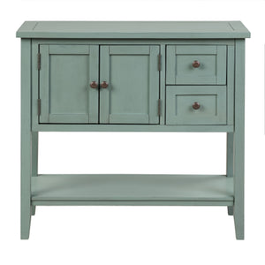 Benzara Console Table with 2 Drawers and 2 Doors Cabinet, Green BM261408 Green Wood BM261408