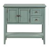 Console Table with 2 Drawers and 2 Doors Cabinet, Green