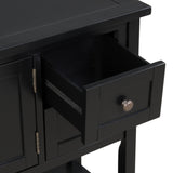 Benzara Console Table with 2 Drawers and 2 Doors Cabinet, Black BM261410 Black Wood BM261410