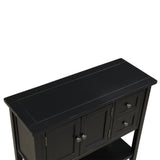 Benzara Console Table with 2 Drawers and 2 Doors Cabinet, Black BM261410 Black Wood BM261410