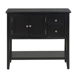 Benzara Console Table with 2 Drawers and 2 Doors Cabinet, Black BM261410 Black Wood BM261410