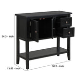 Benzara Console Table with 2 Drawers and 2 Doors Cabinet, Black BM261410 Black Wood BM261410