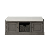 Benzara Bench with 2 Cabinets and Pull Out Woven Backet, Gray BM261412 Gray Wood and Fabric BM261412