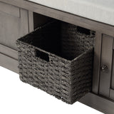 Benzara Bench with 2 Cabinets and Pull Out Woven Backet, Gray BM261412 Gray Wood and Fabric BM261412