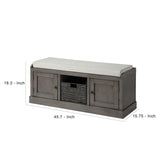 Benzara Bench with 2 Cabinets and Pull Out Woven Backet, Gray BM261412 Gray Wood and Fabric BM261412