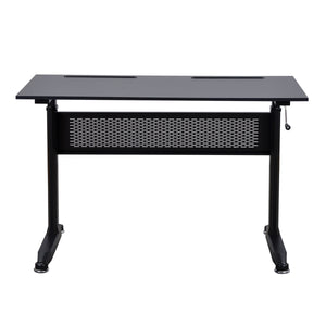 Benzara Adjustable Writing Desk with Manual Crank Handle, Black BM261416 Black Metal BM261416