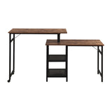 Benzara Rotatable Computer Desk with 2 Tier Shelves and Casters, Brown and Black BM261417 Brown and Black MDF and Metal BM261417