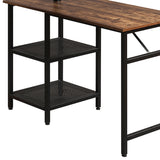 Benzara Rotatable Computer Desk with 2 Tier Shelves and Casters, Brown and Black BM261417 Brown and Black MDF and Metal BM261417