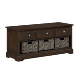 Storage Bench with 3 Pull Out Basket, Dark Brown