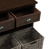 Benzara Storage Bench with 3 Pull Out Basket, Dark Brown BM261423 Brown Solid wood, MDF BM261423