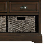 Benzara Storage Bench with 3 Pull Out Basket, Dark Brown BM261423 Brown Solid wood, MDF BM261423