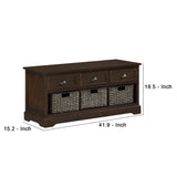 Benzara Storage Bench with 3 Pull Out Basket, Dark Brown BM261423 Brown Solid wood, MDF BM261423