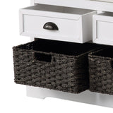 Benzara Bench with 3 Drawers and 3 Pull Out Woven Backets, White BM261427 White MDF and Fabric BM261427