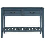 Benzara Console Table with 2 Drawers and Bottom Shelf, Navy Blue BM261433 Blue Wood BM261433