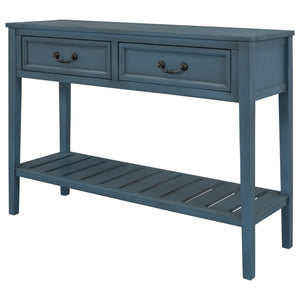 Benzara Console Table with 2 Drawers and Bottom Shelf, Navy Blue BM261433 Blue Wood BM261433