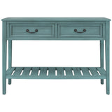 Benzara Console Table with 2 Drawers and Bottom Shelf, Light Green BM261434 Green Wood BM261434