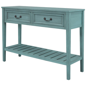 Benzara Console Table with 2 Drawers and Bottom Shelf, Light Green BM261434 Green Wood BM261434