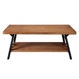 Benzara Coffee Table with Angled Metal Legs and X Accent, Rustic Brown BM261443 Brown Solid wood, Metal BM261443