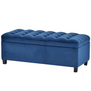 Benzara Storage Bench with Flip Button Tufted Top and sleek Legs, Blue BM261447 Blue Wood and Fabric BM261447