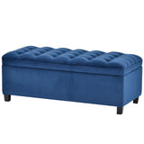 Benzara Storage Bench with Flip Button Tufted Top and sleek Legs, Blue BM261447 Blue Wood and Fabric BM261447