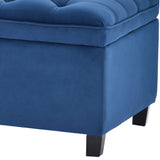 Benzara Storage Bench with Flip Button Tufted Top and sleek Legs, Blue BM261447 Blue Wood and Fabric BM261447