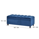 Benzara Storage Bench with Flip Button Tufted Top and sleek Legs, Blue BM261447 Blue Wood and Fabric BM261447