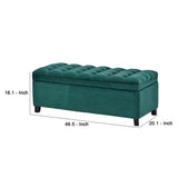 Benzara Storage Bench with Flip Button Tufted Top and Sleek Legs, Green BM261448 Green Wood and Fabric BM261448